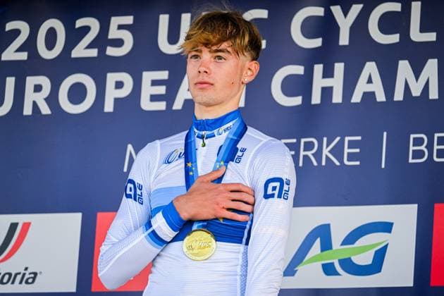 2025 UEC Cyclo-Cross EC - Men Juniors MIDDELKERKE, BELGIUM - NOVEMBER 09 : Grigolini Filippo (ITA) on the podium during the 2025 UEC Cyclo-Cross European Championships for Men Juniors on November 09, 2025 in Middelkerke, Belgium, 09 11 2025 Middelkerke Belgium  Copyright: xNicoxVereeckenx
