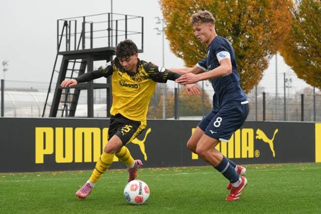 Sunday, 09 11 2025 Season 2025 2026 Round of 16 DFB Cup for Juniors at BVB Fußballpark Hohenbuschei, Dortmund, Germany BV Borussia Dortmund U19 VfL Bochum U19 Ahmad Najdi BVB