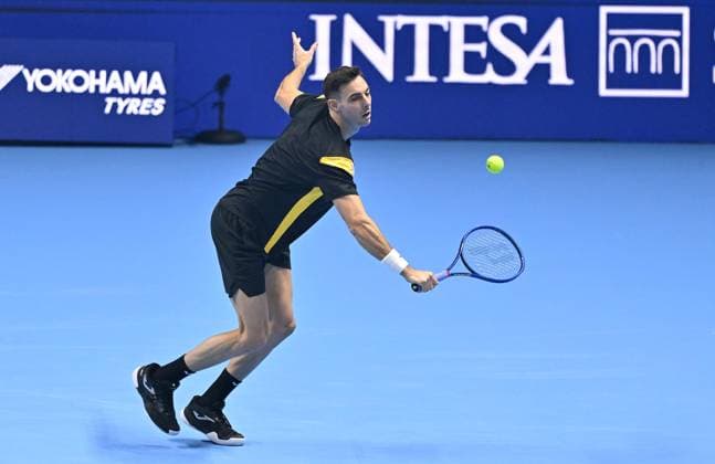 November 9, 2025, Turin, Italy: Marcel Granollers of Spain plays match against Kevin Krawietz of Germany and Tim Puetz of Germany during the match of Nitto ATP, Tennis Herren Finals in Turin, 9 november 2025 ANSA ALESSANDRO DI MARCO. Nitto ATP Finals, Al Via A Torino Il Torneo Dei Migliori Al Mondo  - ZUMAa110 20251109_zaf_a110_017 Copyright: xAlessandroxDixMarcox