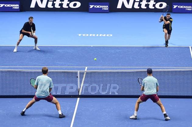 November 9, 2025, Turin, Italy: Marcel Granollers of Spain and Horacio Zeballos of Argentina plays match against Kevin Krawietz og Germany and Tim Puetz of Germany during the match of Nitto ATP, Tennis Herren Finals in Turin, 9 november 2025 ANSA ALESSANDRO DI MARCO. Nitto ATP Finals, Al Via A Torino Il Torneo Dei Migliori Al Mondo  - ZUMAa110 20251109_zaf_a110_026 Copyright: xAlessandroxDixMarcox