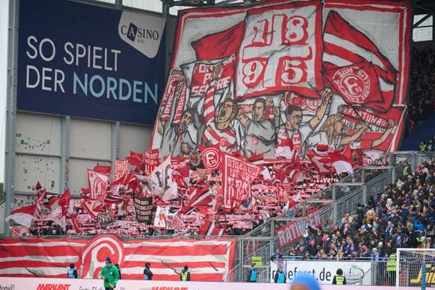 09 11 2025, Football, Men, 2 BL Bundesliga , Season 2025 2026, Holstein Kiel Fortuna Düsseldorf, 12 Matchday Fanblock Düsseldorf Kiel Holstein Stadion Schleswig Holstein Germany