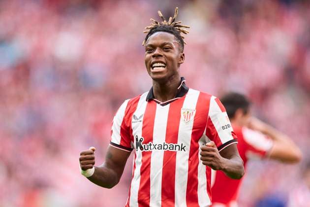 November 9, 2025, Bilbao, Vizcaya, SPAIN: Nico Williams of Athletic Club celebrates after scoring the team s first goal during the LaLiga EA Sports match between Athletic Club and Real Oviedo at San Mames on November 9, 2025, in Bilbao, Spain. Bilbao SPAIN - ZUMAa181 20251109_zaa_a181_079 Copyright: xRicardoxLarreinax