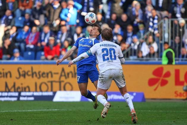 Magdeburg, Saxony-Anhalt, Germany, 09 11 2025 Avnet Arena 12 Matchday, Season 2025 26, 2 Soccer Bundesliga 1 FC Magdeburg SC Paderborn Alexander Nollenberger 17, 1 FC Magdeburg and Felix Götze 20, SC Paderborn 07 Copyright: xdtsxNachrichtenagenturx dts_92839