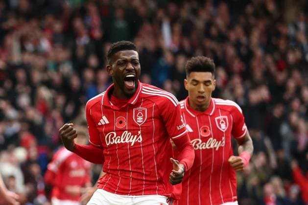 Ibrahim Sangare of Nottingham Forest scores a goal and celebrates 1-1. Nottingham Forest v Leeds United, Premier League, Football, City Ground, Nottingham, UK - 09 Nov 2025Nottingham City Ground United Kingdom EDITORIAL USE ONLY No use with unauthorised audio, video, data, fixture lists, club league logos or live services. Online in-match use limited to 120 images, no video emulation. No use in betting, games or single club league player publications.  Copyright: xRyanxBrowne Shutterstockx 15702262bo