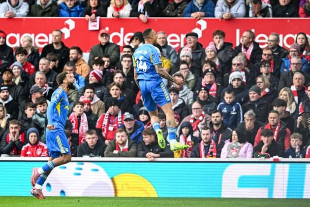 9th November 2025; The City Ground, Nottingham, England; Premier League Football, Nottingham Forest versus Leeds United; Lukas Nmecha of Leeds United celebrates scoring in the 13th minute to make the score 1-0  GodfreyxPitt