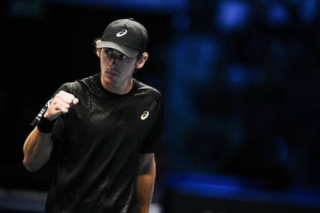 Australia s Alex de Minaur react during the singles tennis match of the ATP, Tennis Herren World Tour Finals against Spain s Carlos Alcaraz at the Inalpi Arena in Turin, Italy - Sunday, Nov. 9, 2025. - .  Copyright: xMarcoxAlpozzi LaPressex