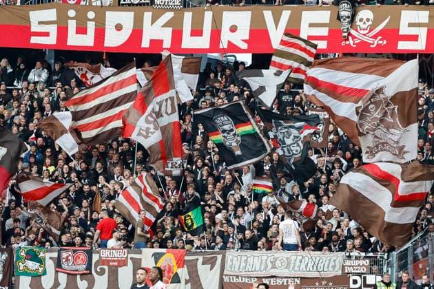 Fanblock FC St Pauli , Germany, Soccer, 1 Bundesliga, Matchday 10, 2025 2026, SC Freiburg vs FC St Pauli, 09 11 2025, Europa Park Stadion, Freiburg im Breisgau, Germany Freiburg im Breisgau Europa Park Stadion Baden Württemberg Germany Copyright: xGrantxHubbsx