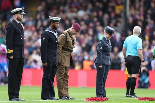 9th November 2025; Selhurst Park, Selhurst, London, England; Premier League Football, Crystal Palace versus Brighton and Hove Albion; Laying of the wreath during pre-match Remembrance activities  KatiexChan