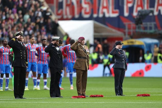 9th November 2025; Selhurst Park, Selhurst, London, England; Premier League Football, Crystal Palace versus Brighton and Hove Albion; Laying of the wreath during pre-match Remembrance activities  KatiexChan