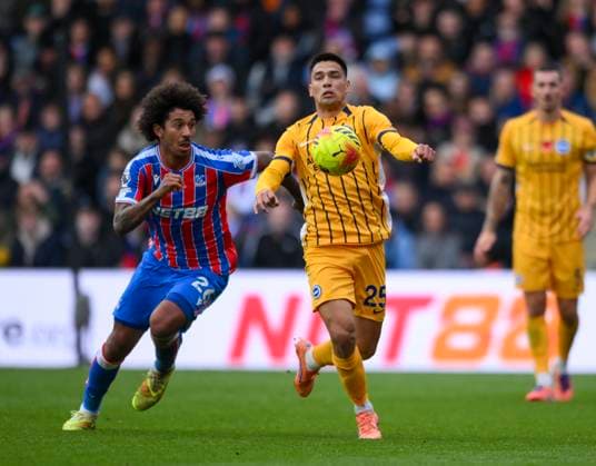 Crystal Palace v Brighton and Hove Albion Premier League Chris Richards of Crystal Palace and Diego Gomez of Brighton and Hove Albion battle for the ball. during the Premier League match at Selhurst Park, London UK Newspapers OUT Copyright: xMalcolmxFellx FIL-22486-0039