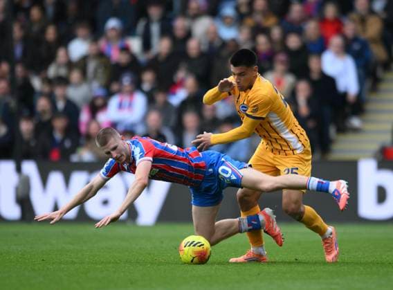 Crystal Palace v Brighton and Hove Albion Premier League Adam Wharton of Crystal Palace and Diego Gomez of Brighton and Hove Albion battle for the ball during the Premier League match at Selhurst Park, London UK Newspapers OUT Copyright: xMalcolmxFellx FIL-22486-0041
