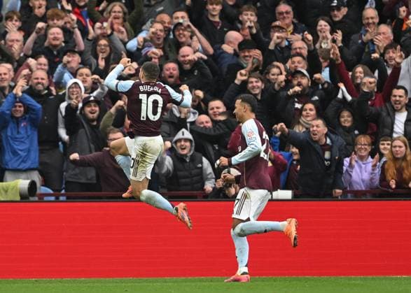 Birmingham, England, 9th November 2025. Emi Buendia of Aston Villa celebrates scoring his sides first goal during the Aston Villa vs AFC Bournemouth Premier League match at Villa Park, Birmingham. Picture credit should read: Cody Froggatt Sportimage EDITORIAL USE ONLY. No use with unauthorised audio, video, data, fixture lists, club league logos or live services. Online in-match use limited to 120 images, no video emulation. No use in betting, games or single club league player publications. SPI_024_CF_ASTON_VILLA_V_BOURNEMOUTH SPI-4279-0023