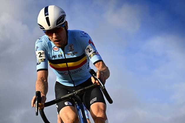 Belgian Toon Aerts pictured in action during the elite men race at the UEC Cyclocross European Championships, Sunday 09 November 2025, in Middelkerke. JASPERxJACOBS  x140436092x