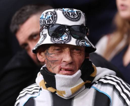 London, England, 9th November 2025. A Newcastle United fan during the Brentford vs Newcastle United Premier League match at Gtech Community Stadium, London. Picture credit should read: David Klein Sportimage EDITORIAL USE ONLY. No use with unauthorised audio, video, data, fixture lists, club league logos or live services. Online in-match use limited to 120 images, no video emulation. No use in betting, games or single club league player publications. SPI_031_DK_Brentford_Newcastle SPI-4276-0028
