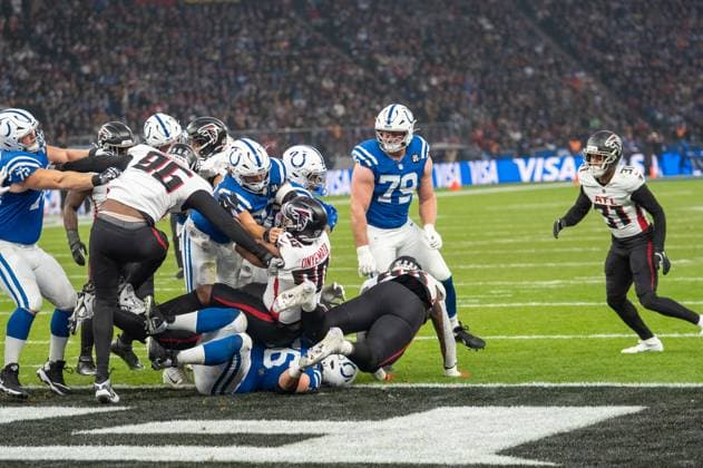 Germany, American Football, NFL, Week 10, 2025 2026, Indianapolis Colts Atlanta Falcons on 09 11 in Berlin Olympiastadion Touchdown Colts Taylor Copyright: xSvenxHeidmannx