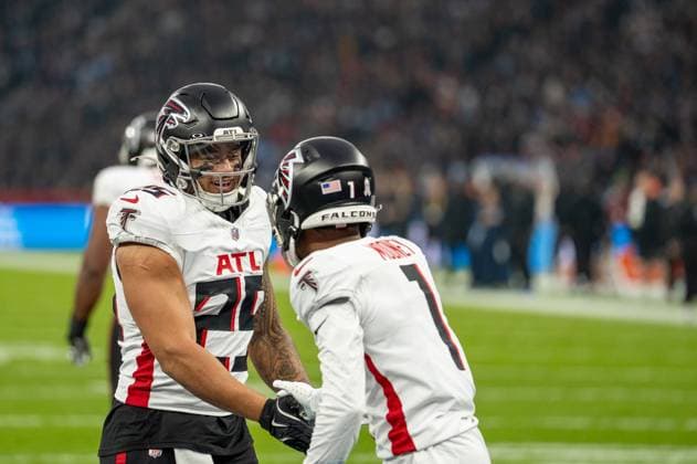 Germany, American Football, NFL, Week 10, 2025 2026, Indianapolis Colts Atlanta Falcons on 09 11 in Berlin Olympiastadion Touchdown Falcons Allgeier Copyright: xSvenxHeidmannx