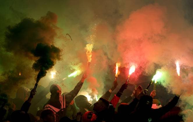2025 Sports Direct FAI Cup Final, Aviva Stadium, Dublin 9 11 2025 Shamrock Rovers vs Cork City Shamrock Rovers fans holding flares during the match Shamrock Rovers fans holding flares during the match 9 11 2025  Copyright: x INPHO RyanxByrnex RB1_1619