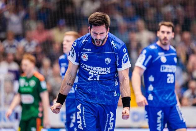 Tim Suton TBV Lemgo Lippe, 23 celebrates after scoring goal GER, TBV Lemgo Lippe vs TSV Hannover Burgdorf, Handball, 1 Bundesliga, Matchday 11, Season 2025 2026, 09 11 2025 GER, TBV Lemgo Lippe vs TSV Hannover Burgdorf, Handball, 1 Bundesliga, Matchday 11, Season 2025 2026, 09 11 2025 Lemgo Copyright: xEibner-Pressefoto JanxRollingerx EP_JSK