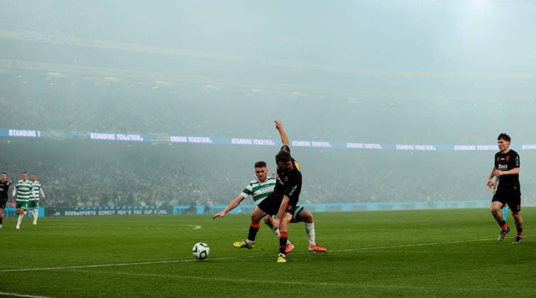 2025 Sports Direct FAI Cup Final, Aviva Stadium, Dublin 9 11 2025 Shamrock Rovers vs Cork City Rover s Dylan Watts and Greg Bolger of Cork City Dylan Watts and Greg Bolger 9 11 2025  Copyright: x INPHO RyanxByrnex RB3_6080