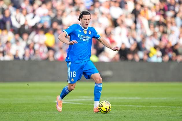 November 9, 2025, Madrid, Madrid, Spain: Alvaro Carreras of Real Madrid CF in action during the Spanish League, LaLiga EA Sports, football match played between Rayo Vallecano and Real Madrid C.F. at Estadio de Vallecas on November 9, 2025, in Madrid, Spain. Madrid Spain - ZUMAa181 20251109_zaa_a181_118 Copyright: xOscarxJ.xBarrosox