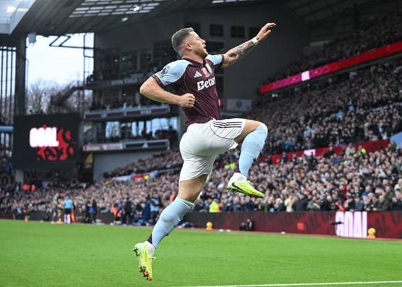 Birmingham, England, 9th November 2025. Ross Barkley of Aston Villa celebrates scoring his sides third goal during the Aston Villa vs AFC Bournemouth Premier League match at Villa Park, Birmingham. Picture credit should read: Cody Froggatt Sportimage EDITORIAL USE ONLY. No use with unauthorised audio, video, data, fixture lists, club league logos or live services. Online in-match use limited to 120 images, no video emulation. No use in betting, games or single club league player publications. SPI_040_CF_ASTON_VILLA_V_BOURNEMOUTH SPI-4279-0040