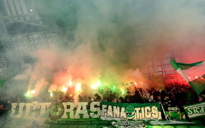 2025 Sports Direct FAI Cup Final, Aviva Stadium, Dublin 9 11 2025 Shamrock Rovers vs Cork City Shamrock Rovers fans set off flares and smoke bombs in the crowd Shamrock Rovers fans set off flares and smoke bombs in the crowd 9 11 2025  Copyright: x INPHO BenxBradyx 0U5A9968
