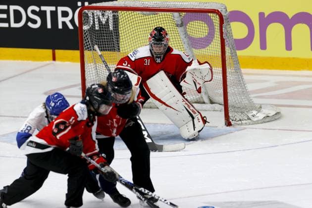 Goalkeeper Laurie St-Pierre 31 of Canada vie during ringette world championships final match Finland vs Canada in Lahti on November 9, 2025. Lahti Finland LKFTVX20251109180631CSQC  Copyright: xPepexKorteniemix LKFTVX20251109180631CSQC