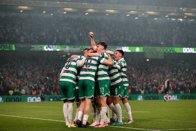 2025 Sports Direct FAI Cup Final, Aviva Stadium, Dublin 9 11 2025 Shamrock Rovers vs Cork City Shamrock Rovers Rory Gaffney celebrates scoring his second goal of the match with teammates Rory Gaffney celebrates scoring his second goal of the match with teammates 9 11 2025  Copyright: x INPHO RyanxByrnex RB3_6724