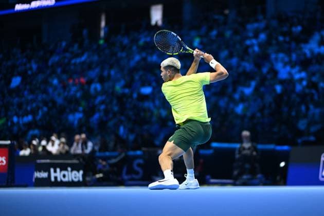 2025 Nitto ATP, Tennis Herren Finals - Alcaraz v De Minaur - Torino Carlos Alcaraz (ESP) during his first match at the 2025 Nitto ATP Finals in Torino, Italy, on November 9, 2025. Photo by Corinne Dubreuil ABACAPRESS.COM Torino Italy  Copyright: xDubreuilxCorinne ABACAx