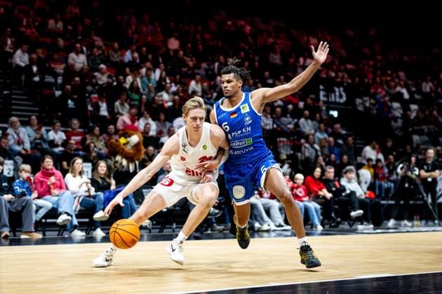 09 11 2025 Basketball Season 2025 2026 2 Bundesliga Pro A 11 Matchday Nuremberg Falcons Basketball Club NBC PS Karlsruhe Lions ThHa xthxhax Trevor Baskin 22, Nuremberg Falcons BC NBC Gabriel Kuku 6, PS Karlsruhe Lions, PSK Lions