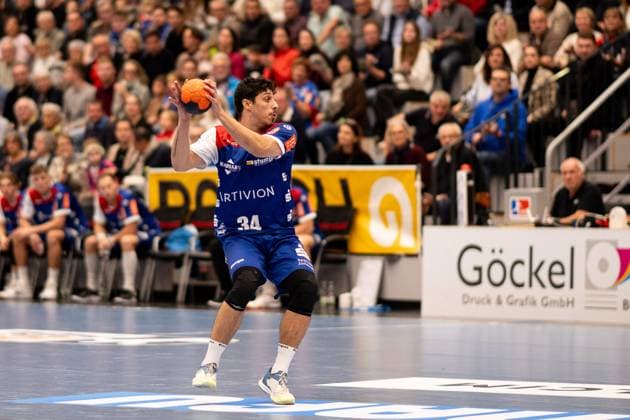 Yonatan Dayan HBW Balingen Weilstetten, 34 , HBW Balingen Weilstetten vs TuSEM Essen, Handball, 2 Bundesliga, Matchday 10, Season 2025 2026, 09 11 2025 Eibner Pressefoto Andreas Ulmer HBW Balingen Weilstetten vs TuSEM Essen, Handball, 2 Bundesliga, Matchday 10, Season 2025 2026, 09 11 2025 Balingen Copyright: xEibner-Pressefoto AndreasxUlmerx EP_AUR