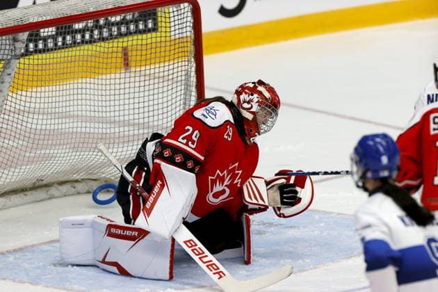 Goalkeeper Sarah MacDonald 29 of Canada vie during ringette world championships final match Finland vs Canada in Lahti on November 9, 2025. Lahti Finland LKFTVX20251109190738DLTY  Copyright: xPepexKorteniemix LKFTVX20251109190738DLTY
