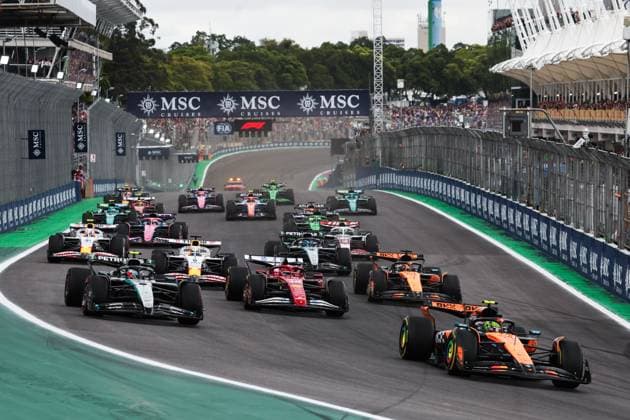 F1 - SAO PAULO GRAND PRIX 2025 12 KIMI ANTONELLI Andrea (ita), Mercedes AMG F1 Team W16, action, 16 LECLERC Charles (mco), Scuderia Ferrari SF-25, action, 04 NORRIS Lando (gbr), McLaren F1 Team MCL39, action during the 2025 Formula 1 Grande Premio de Sao Paulo, 2025 Sao Paulo Grand Prix, 21th round of the 2025 FIA Formula One World Championship, WM, Weltmeisterschaft from November 7 to 9, 2025 on the Interlagos, in Sao Paulo, Brazil - Sao PauloBrazil Copyright: xDPPIx