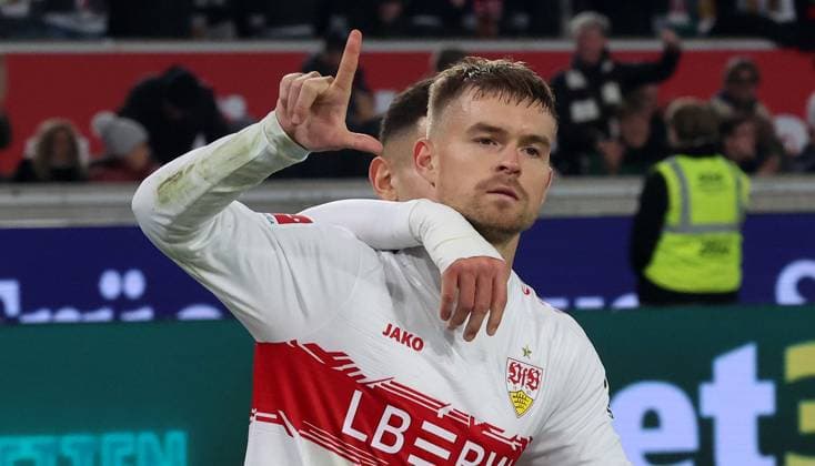 Stuttgart , Bundesliga Soccer VfB Stuttgart vs FC Augsburg , Maximilian Mittelstädt VfB According to the regulations of the DFL German Soccer League, it is prohibited to use or have used photographs taken in the stadium and or of the match in the form of sequential images and or video-like photo series