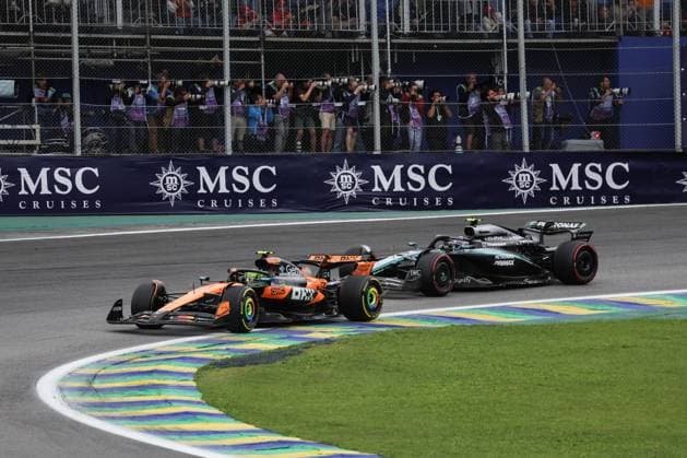 F1 - SAO PAULO GRAND PRIX 2025 04 NORRIS Lando (gbr), McLaren F1 Team MCL39, action, 12 KIMI ANTONELLI Andrea (ita), Mercedes AMG F1 Team W16, action during the 2025 Formula 1 Grande Premio de Sao Paulo, 2025 Sao Paulo Grand Prix, 21th round of the 2025 FIA Formula One World Championship, WM, Weltmeisterschaft from November 7 to 9, 2025 on the Interlagos, in Sao Paulo, Brazil - Sao PauloBrazil Copyright: xDPPIx