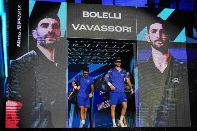 Italy s Simone Bolelli and Andrea Vavassori before their doubles tennis match of the ATP, Tennis Herren World Tour Finals at the Inalpi Arenain Turin, Italy - Sunday, Nov. 9, 2025. - .  Copyright: xMarcoxAlpozzi LaPressex