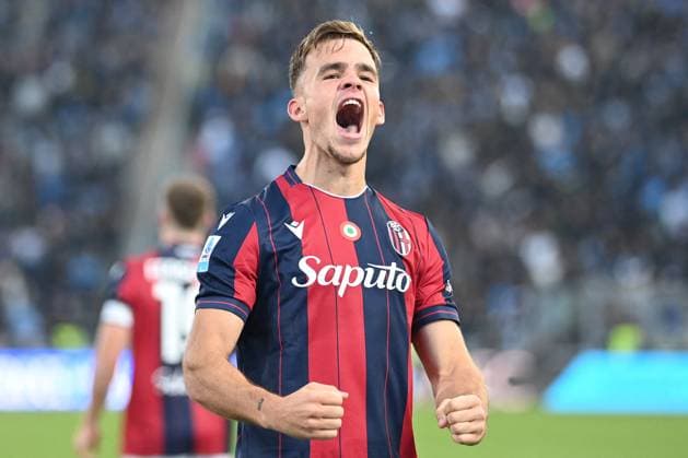 CALCIO - Serie A - Bologna FC vs SSC Napoli Thijs Dallinga (Bologna Fc) celebrating his goal during Bologna FC vs SSC Napoli, Italian soccer Serie A match in Bologna, Italy, November 09 2025 Bologna Italy  Copyright: xIPAxSport ABACAx