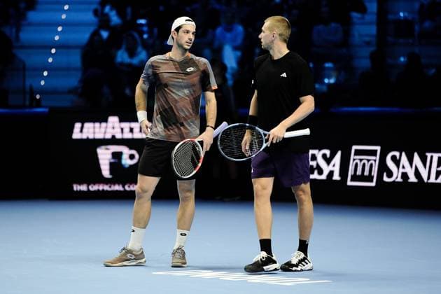 Great Britain s Julian Cash and Lloyd Glasspool during their doubles tennis match of the ATP, Tennis Herren World Tour Finals against Italy s Simone Bolelli and Andrea Vavassori at the Inalpi Arenain Turin, Italy - Sunday, Nov. 9, 2025. - .  Copyright: xMarcoxAlpozzi LaPressex