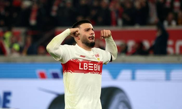 09 11 25 VfB Stuttgart FC Augsburg Germany, Stuttgart, 09 11 2025, Football, Bundesliga, Season 2025 2026, VfB Stuttgart FC Augsburg Deniz Undav VfB Stuttgart Jubel Tor 3 2 Undav