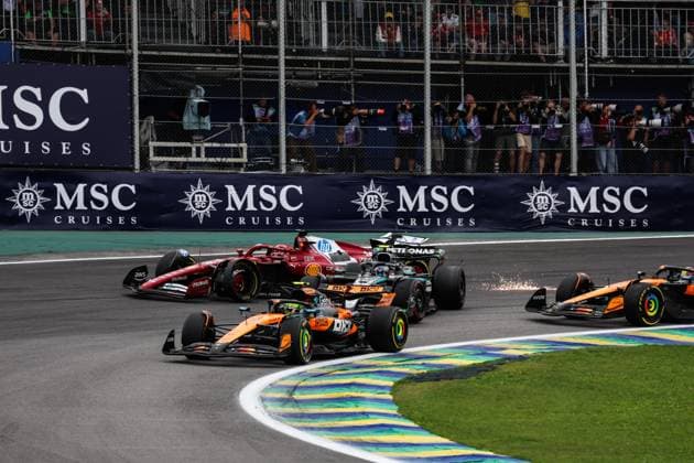 F1 - SAO PAULO GRAND PRIX 2025 04 NORRIS Lando (gbr), McLaren F1 Team MCL39, action, 12 KIMI ANTONELLI Andrea (ita), Mercedes AMG F1 Team W16, action, 16 LECLERC Charles (mco), Scuderia Ferrari SF-25, action, 81 PIASTRI Oscar (aus), McLaren F1 Team MCL39, action during the 2025 Formula 1 Grande Premio de Sao Paulo, 2025 Sao Paulo Grand Prix, 21th round of the 2025 FIA Formula One World Championship, WM, Weltmeisterschaft from November 7 to 9, 2025 on the Interlagos, in Sao Paulo, Brazil - Sao PauloBrazil Copyright: xDPPIx