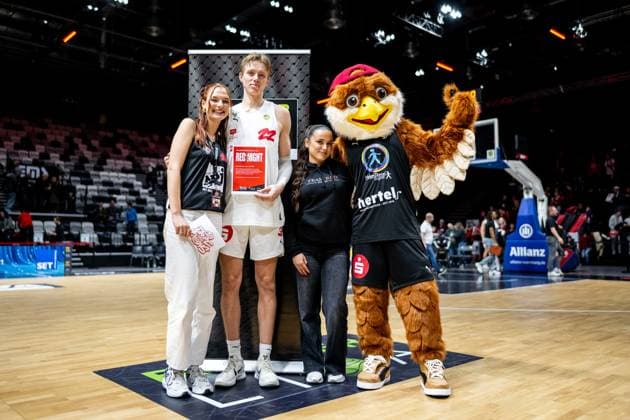 09 11 2025 Basketball Season 2025 2026 2 Bundesliga Pro A 11 Matchday Nuremberg Falcons Basketball Club NBC PS Karlsruhe Lions ThHa xthxhax Player of the Match Trevor Baskin 22, Nuremberg Falcons BC NBC