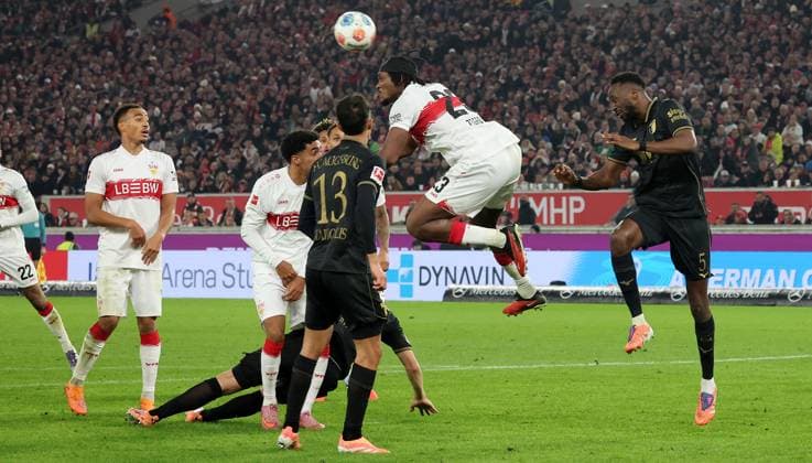 Stuttgart , Bundesliga Football VfB Stuttgart vs FC Augsburg , center Dan Axel Zagadou VfB In accordance with the regulations of the DFL German Football League, it is prohibited to exploit or have exploited photographs taken in the stadium and or of the match in the form of sequential images and or video-like photo series