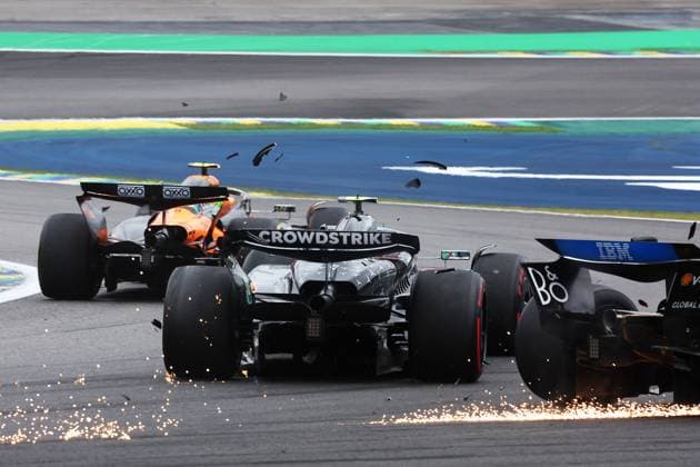 Formula 1 MSC Cruises Grande Premio de Sao Paulo 2025 09 11 2025, Autodromo Jose Carlos Pace, Interlagos, Formula 1 MSC Cruises Grande Premio de Sao Paulo 2025 , in the picture accident between Oscar Piastri AUS , McLaren F1 Team, Andrea Kimi Antonelli ITA , Mercedes AMG Petronas Formula One Team and Charles Leclerc MCO , Scuderia Ferrari HP nordphotoxGmbHx xBratic nph00250
