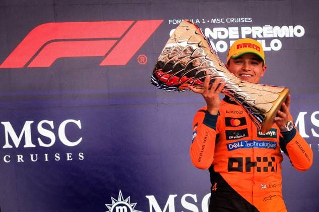 Grande Premio MSC Fórmula 1 Brasil SaO PAULO, SP - 09.11.2025: GRANDE PREMIO MSC FoRMULA 1 BRASIL - Brazilian Formula 1 Grand Prix MSC Cruises, in Sao Paulo, this Sunday (09) at the JosÃ Carlos Pace racetrack in Interlagos, south of the capital of Sao Paulo. In the photo, McLaren F1 Team driver, Lando Norris (4), winner of the Sao Paulo Brazil Grand Prix. (Photo: Aloisio Mauricio Fotoarena) x2839422x  AloisioxMauricio