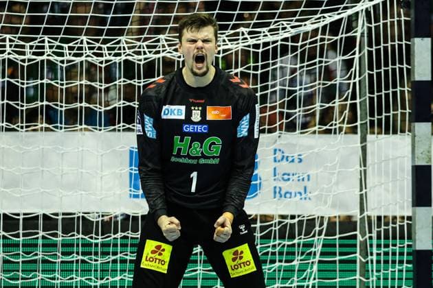 Goalkeeper Sergey Hernandez Ferrer SC Magdeburg,1 Handball Bundesliga Season 2025 2026 SC Magdeburg vs Rhein Neckar Löwen at the GETEC Arena in Magdeburg single picture,action,handball,Germany,09 11 2025
