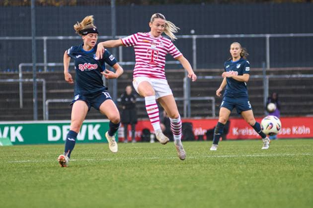 COLOGNE, GERMANY - 9 NOVEMBER, 2025: Sandra Maria Jessen, Wielle Douma - The football match of Frauen Bundesliga 1. FC Koeln vs TSG Hoffenheim at Franz Kremer Stadium.  Copyright: xVITALIIxKLIUIEVx