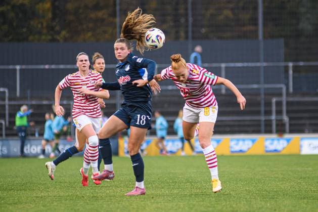 COLOGNE, GERMANY - 9 NOVEMBER, 2025: Valesca Ampoorter, Laura Vogt - The football match of Frauen Bundesliga 1. FC Koeln vs TSG Hoffenheim at Franz Kremer Stadium.  Copyright: xVITALIIxKLIUIEVx
