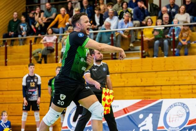 09 11 2025, GER, Volleyball, Season 2025 2026, Men, DVV Cup, Round of 16, Blue Volleys Gotha Barock Volleys MTV Ludwigsburg Jeffrey Klok Barock Volleys MTV Ludwigsburg 99867 Gotha Sporthalle Sportanlage Ernesti Thüringen Germany