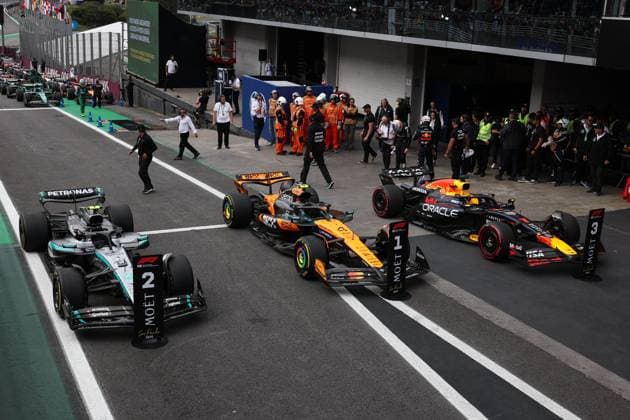 F1 - SAO PAULO GRAND PRIX 2025 12 KIMI ANTONELLI Andrea (ita), Mercedes AMG F1 Team W16, 04 NORRIS Lando (gbr), McLaren F1 Team MCL39, 01 VERSTAPPEN Max (nld), Red Bull Racing RB21, during the 2025 Formula 1 Grande Premio de Sao Paulo, 2025 Sao Paulo Grand Prix, 21th round of the 2025 FIA Formula One World Championship, WM, Weltmeisterschaft from November 7 to 9, 2025 on the Interlagos, in Sao Paulo, Brazil - Sao PauloBrazil Copyright: xANTONINxVINCENTx