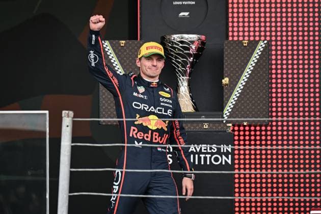 Max Verstappen of Red Bull on the podium after the F1 Grand Prix of Brazil at Autodromo Jose Carlos Pace on November 09, 2025 in Sao Paulo, Brazil. (Photo by Richard Callis SPP)  Copyright: xRichardxCallis SPPx Sportspressphoto_SPR59961